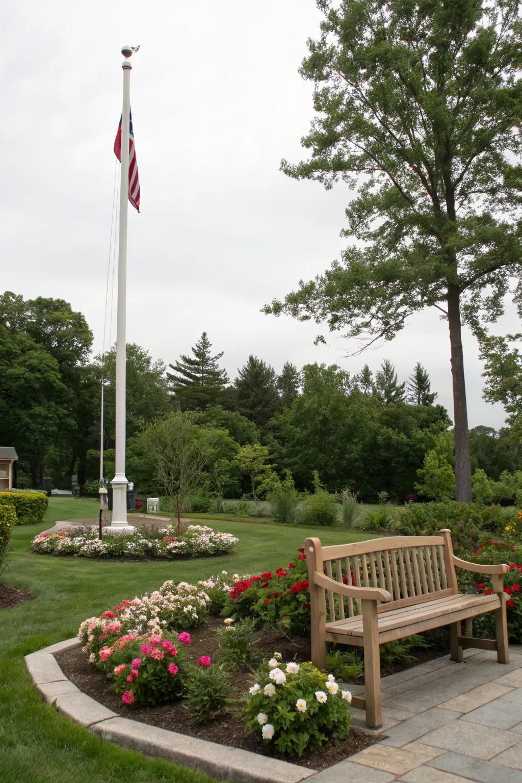 A bench turns your flag pole area into a relaxing retreat.