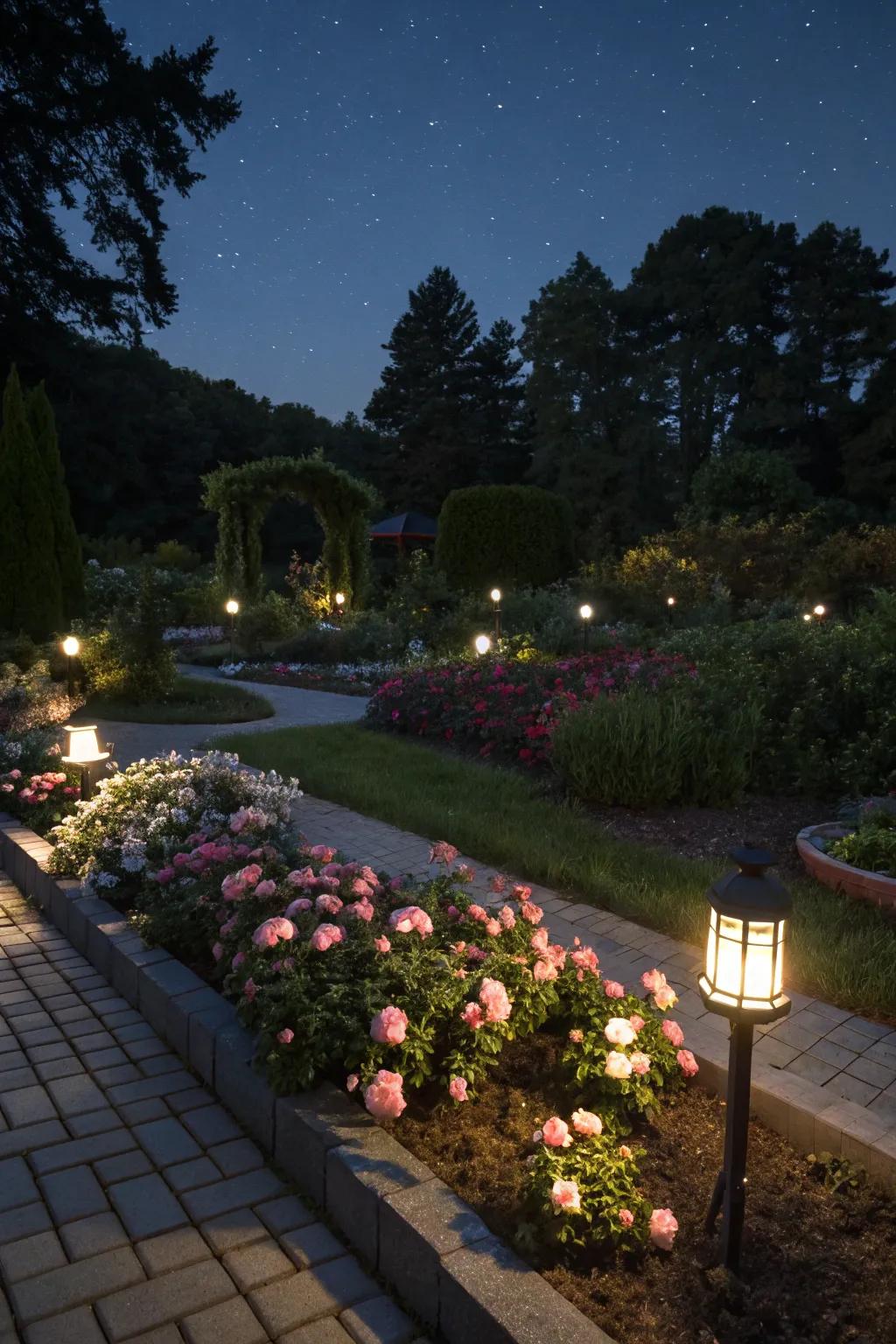 Garden lighting transforms your space at night.