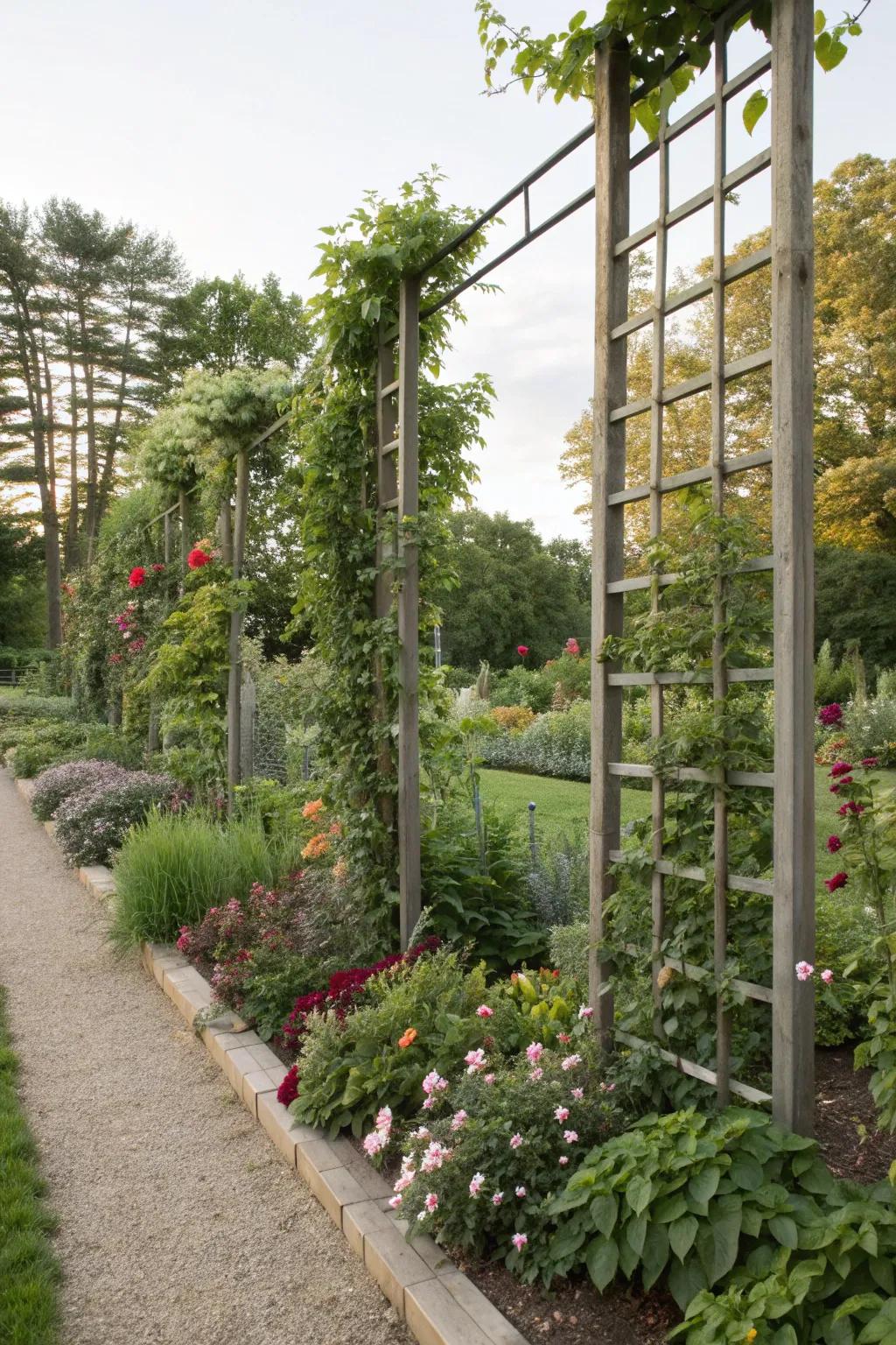 Vertical accents add height and elegance to this garden.