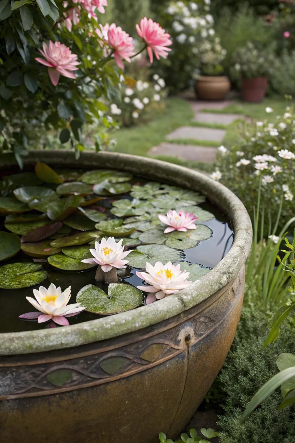 Add water elements with aquatic pots.