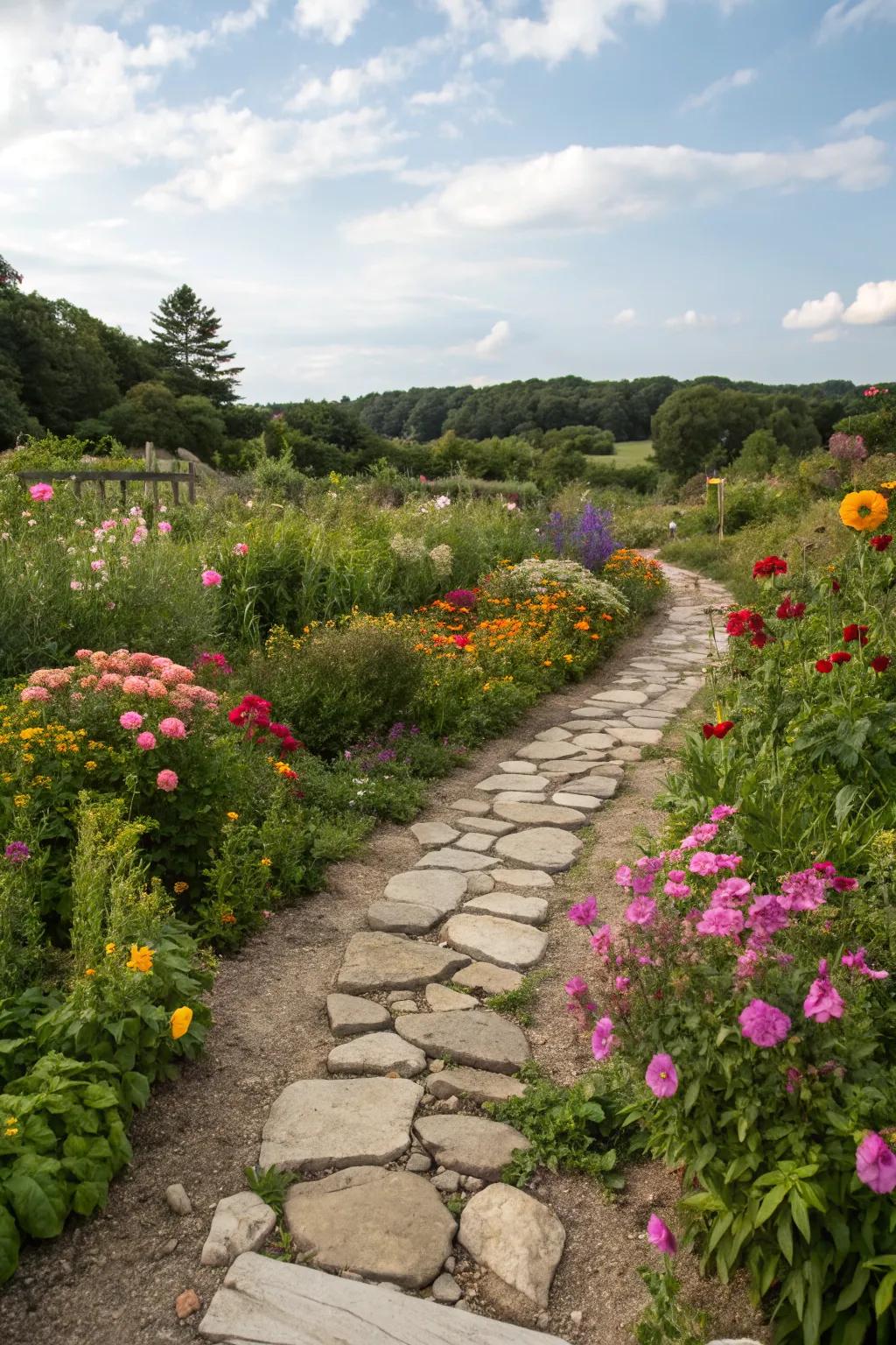 Natural stone pieces offer an organic and versatile garden edge.