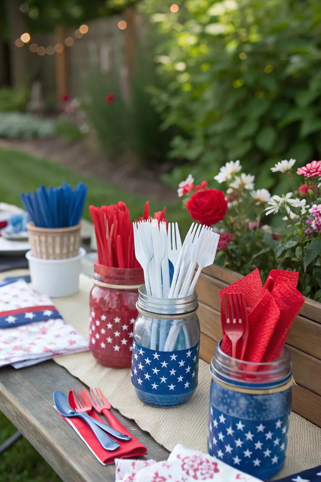Combine function and festivity with mason jar caddies.