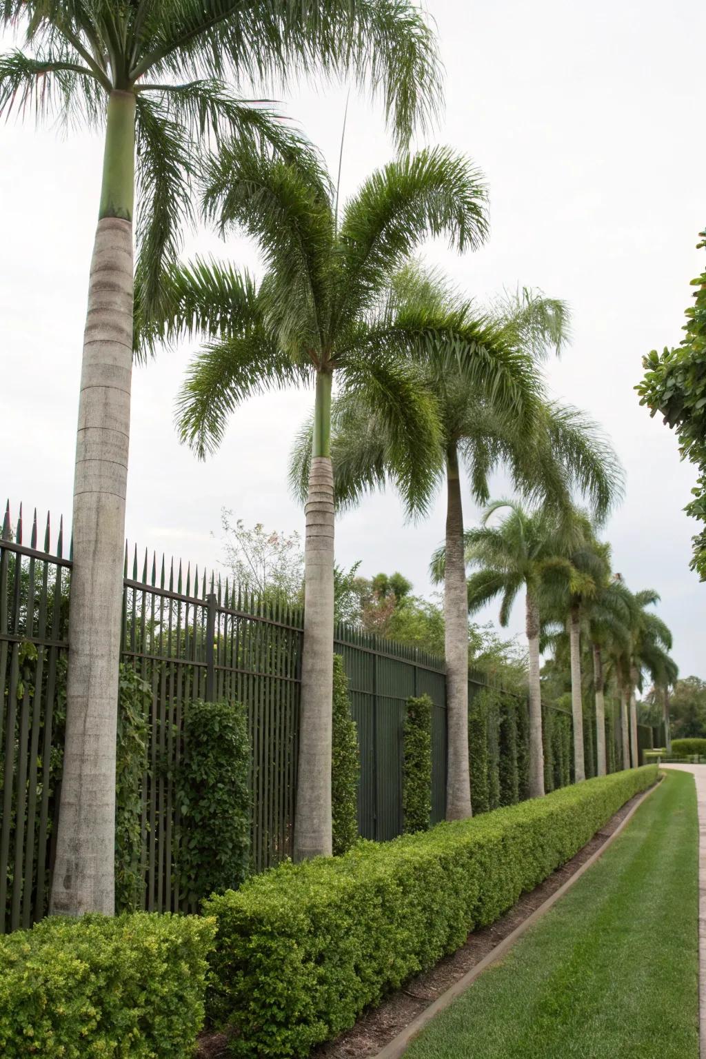 Foxtail palms as tall green sentinels in the garden.