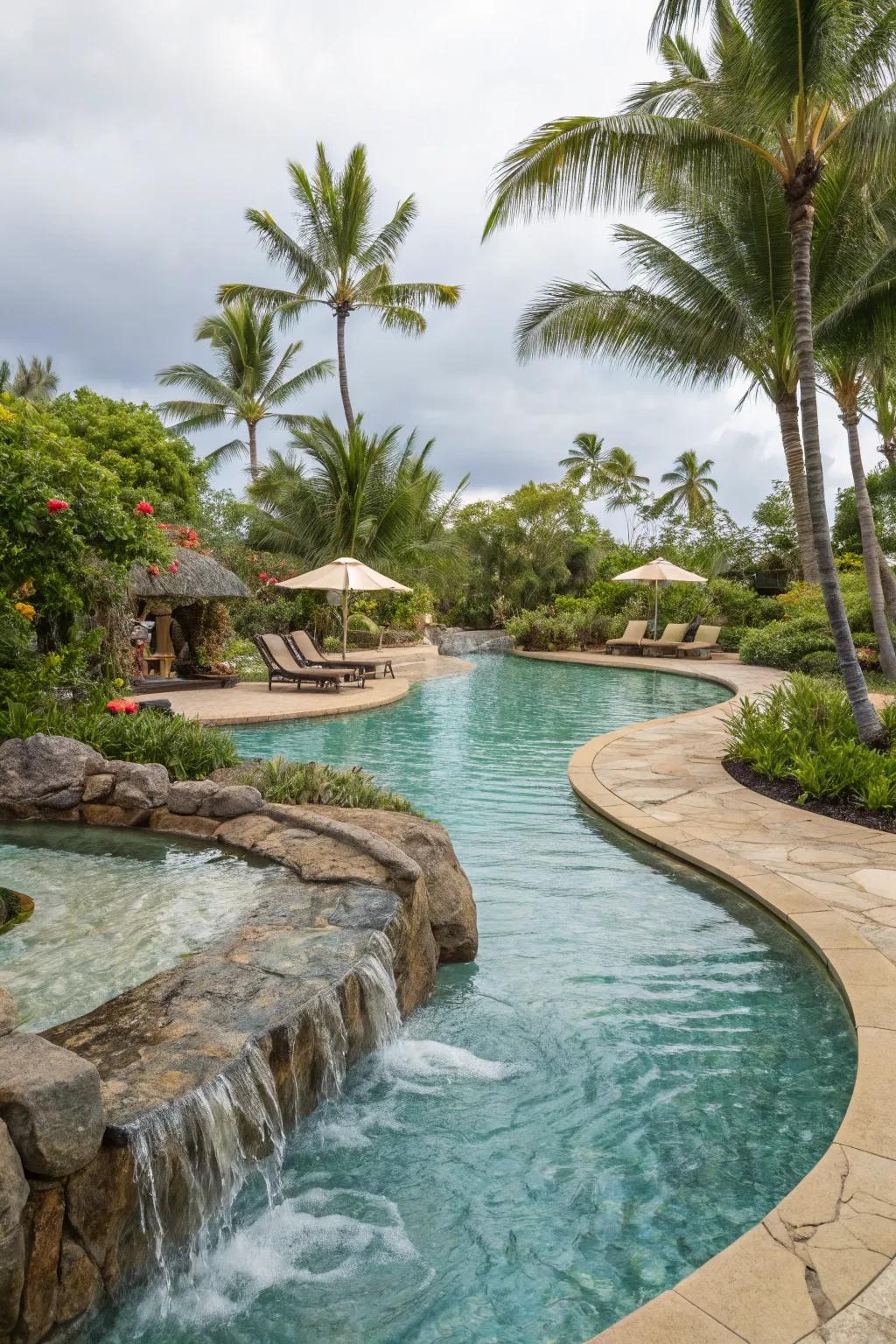 A lagoon-style design offers a tropical escape.