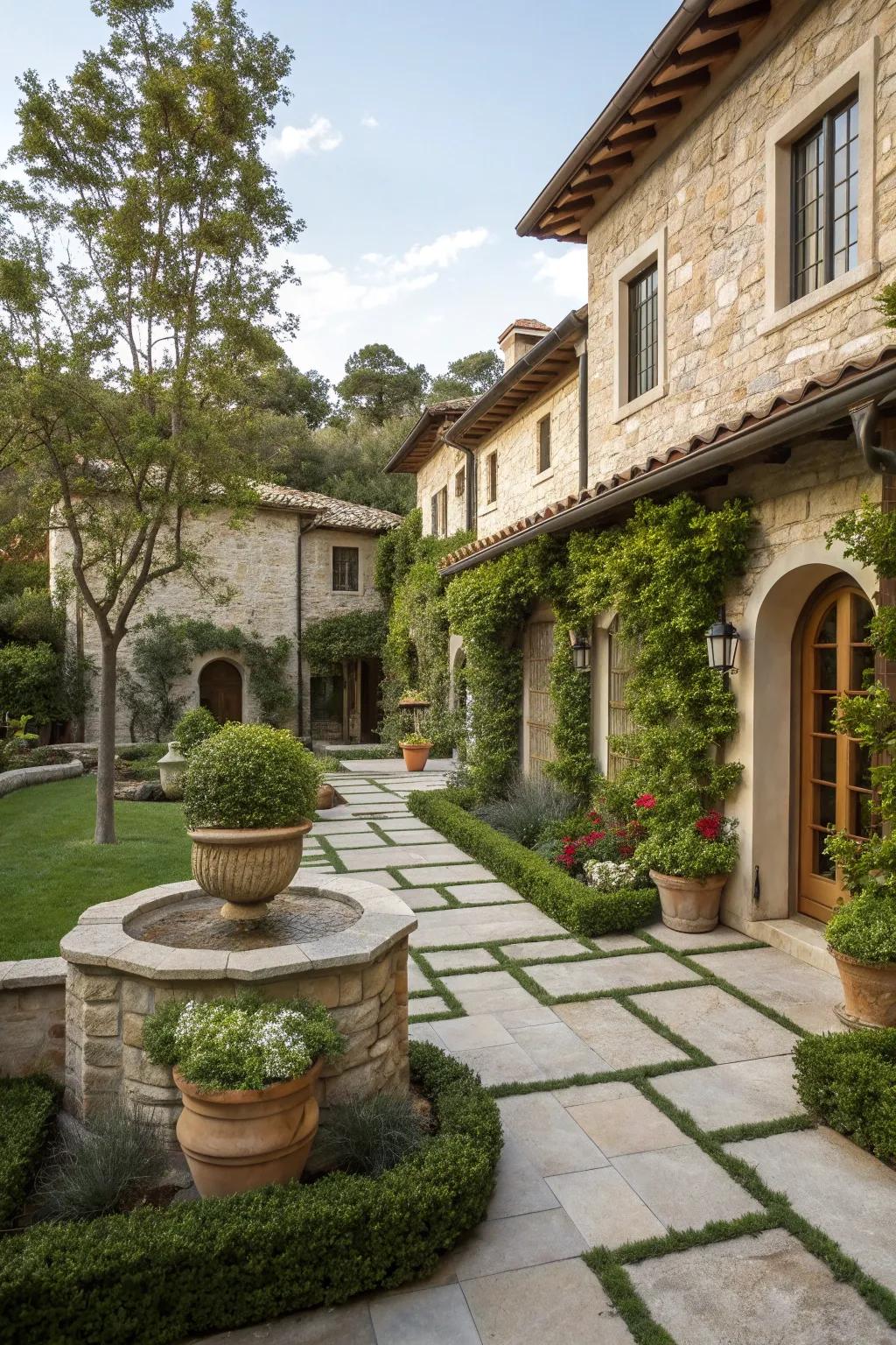 An elegant courtyard enhanced by a French drain.
