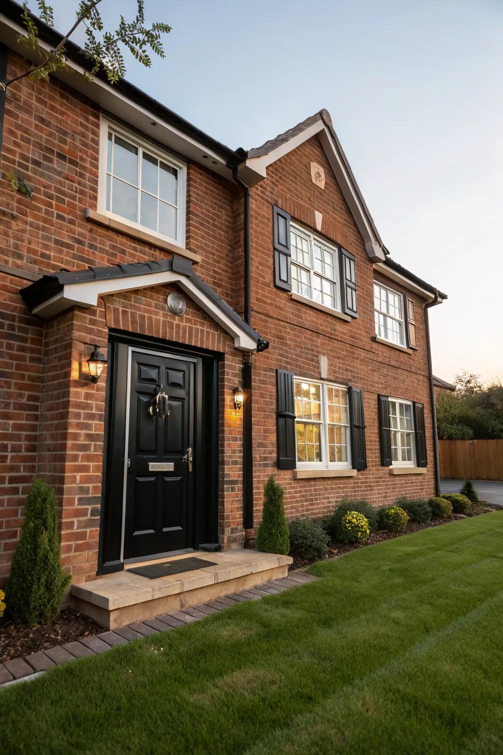 A monochrome scheme offers a chic and cohesive look for brick homes.