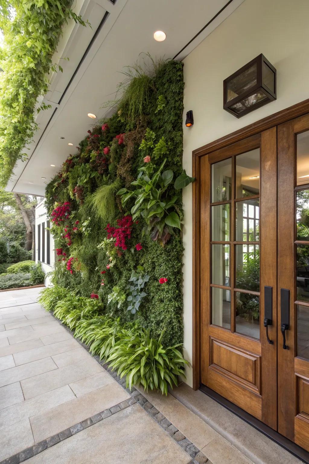 A vertical garden maximizes greenery in limited space.