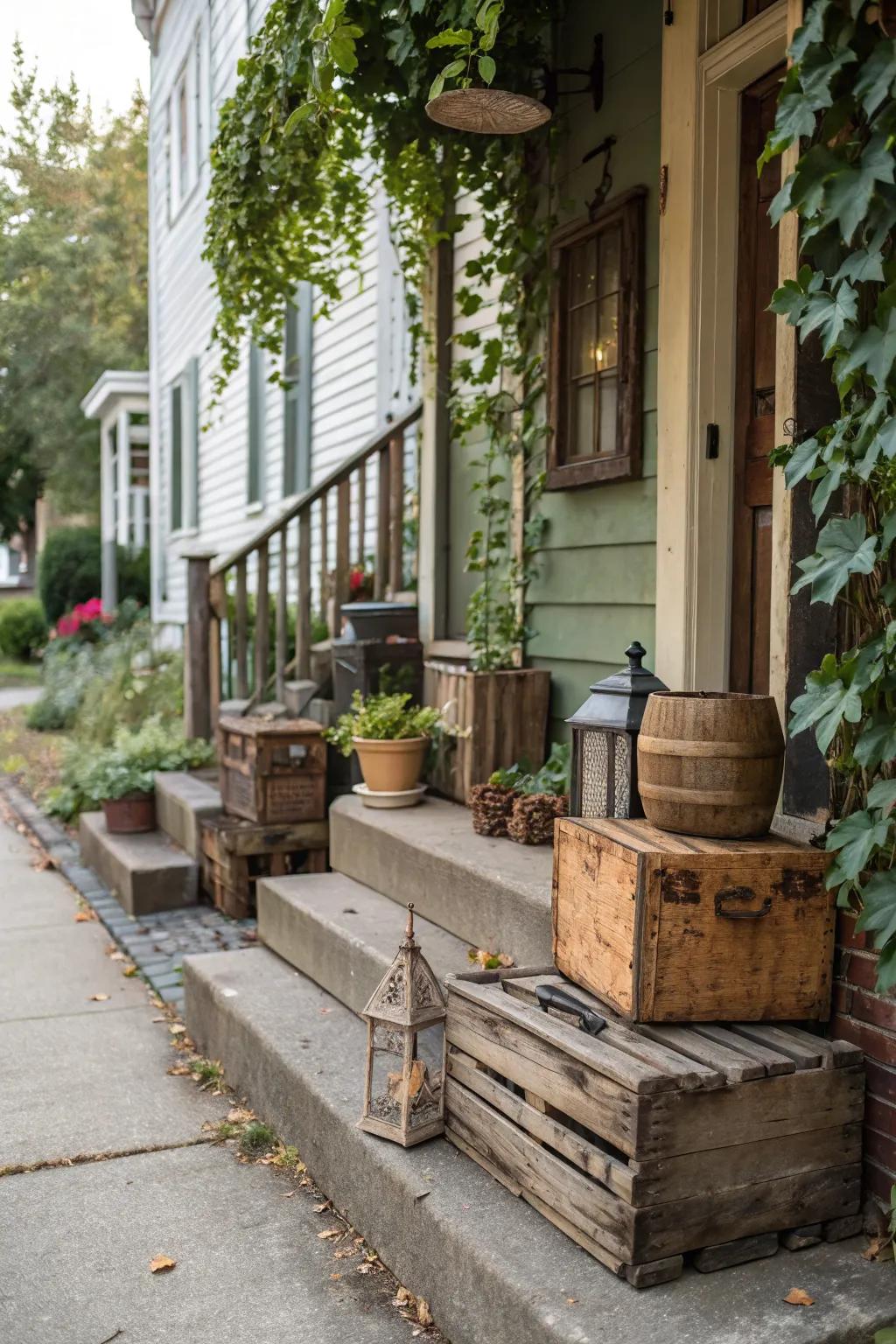 Rustic elements add warmth and nostalgia to your stoop.