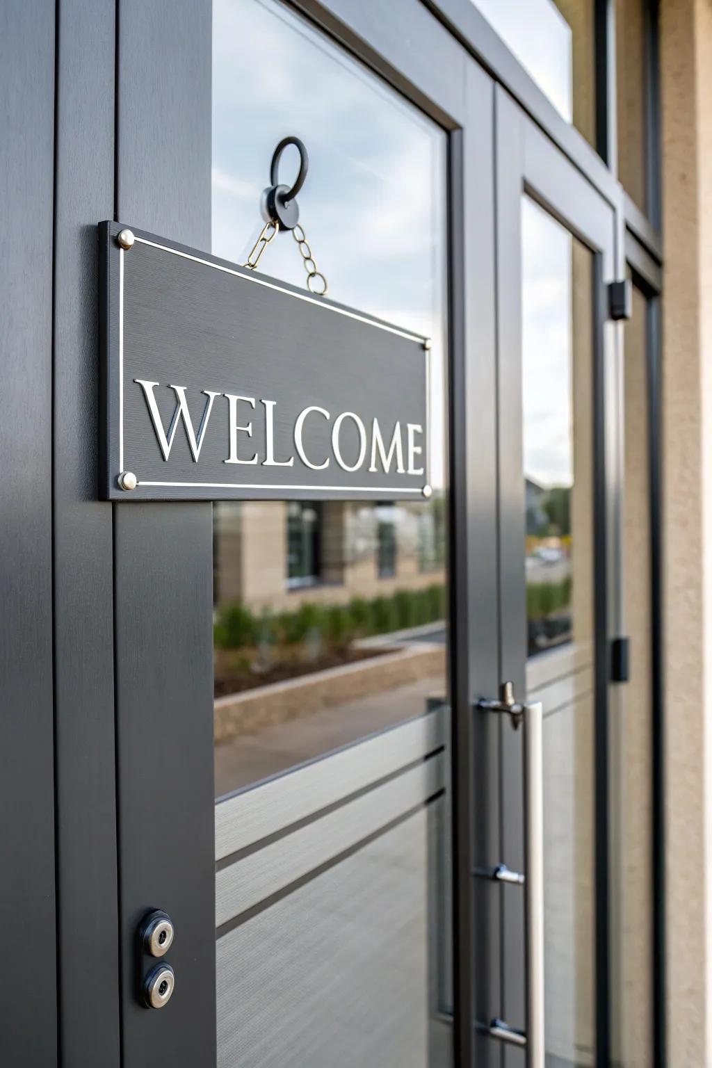 Metal signs add a touch of industrial chic to any entrance.