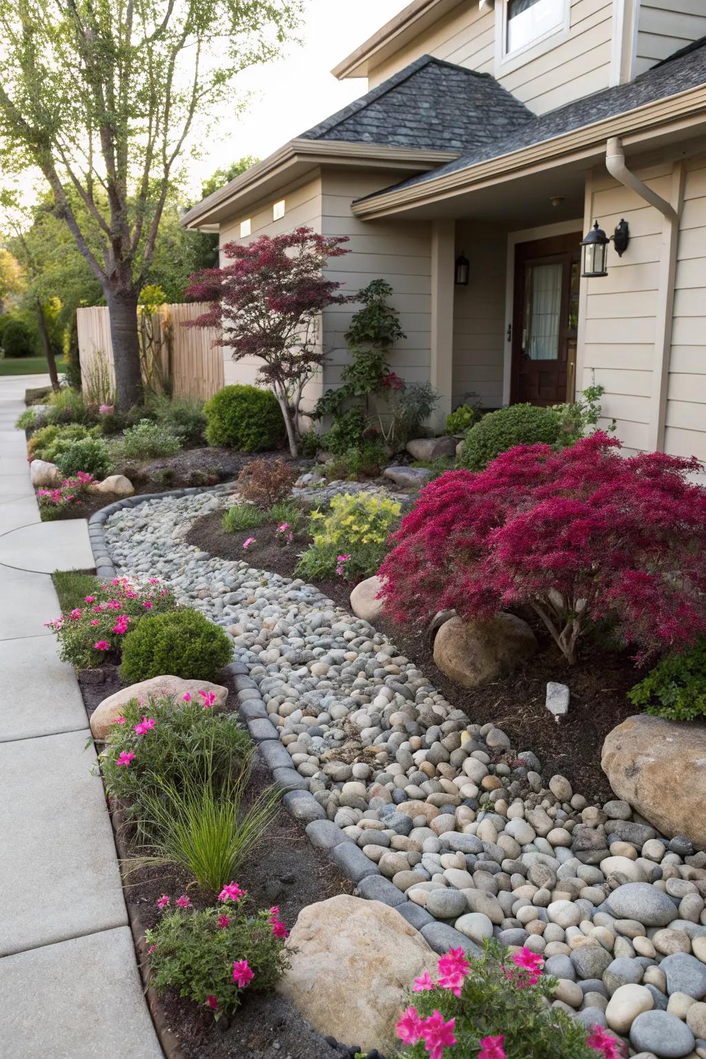 Zen-inspired elements create a tranquil garden retreat.