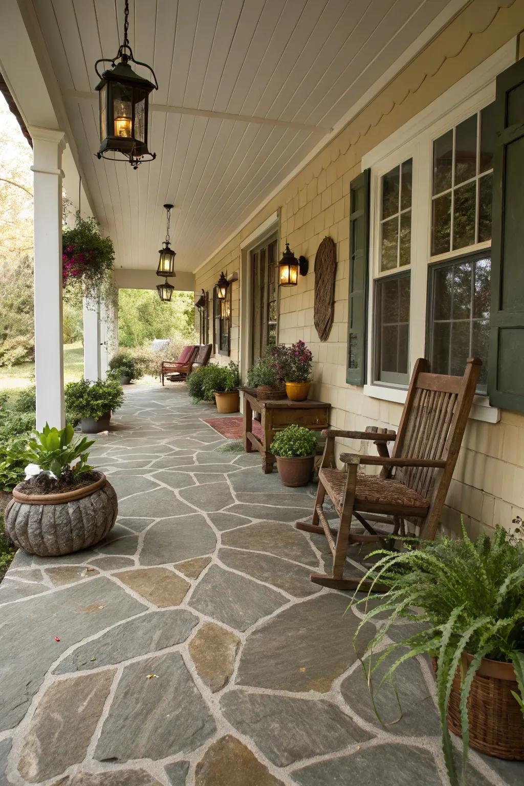 A natural stone look can add rustic charm.
