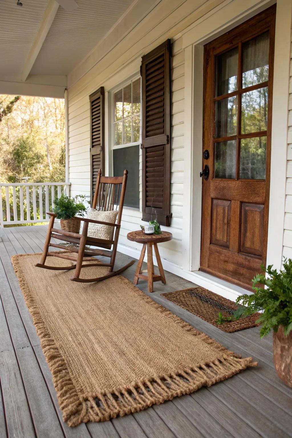 Rustic rugs bring a touch of warmth and earthiness to your porch.