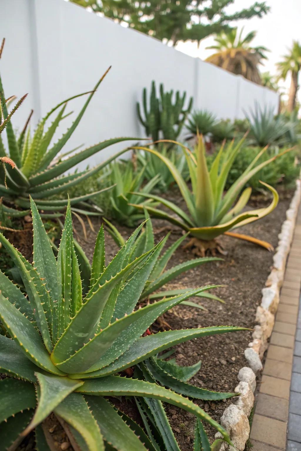 Themed aloe vera bed showcasing diverse varieties