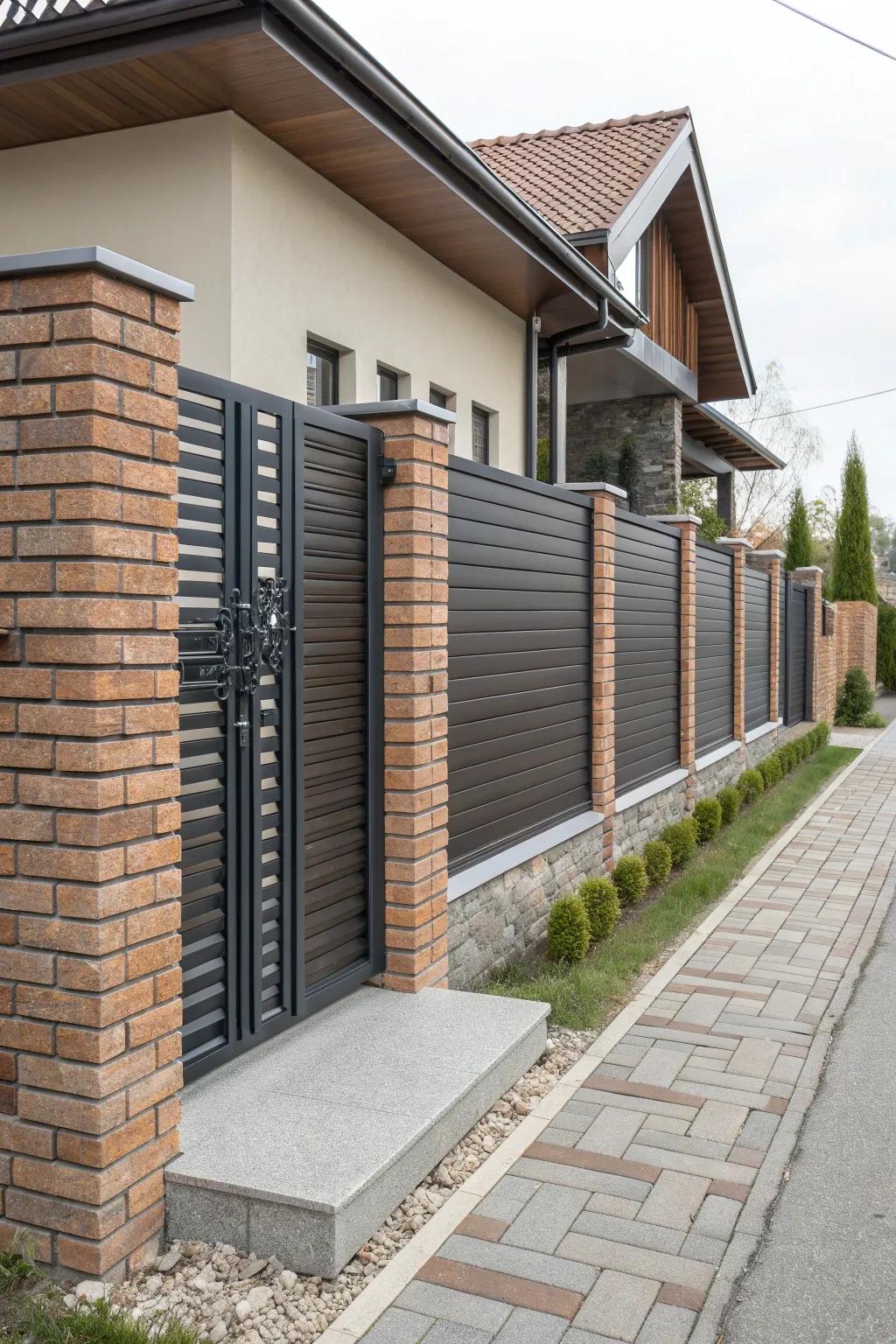Achieve a bold look with a mix of brick and metal panels.