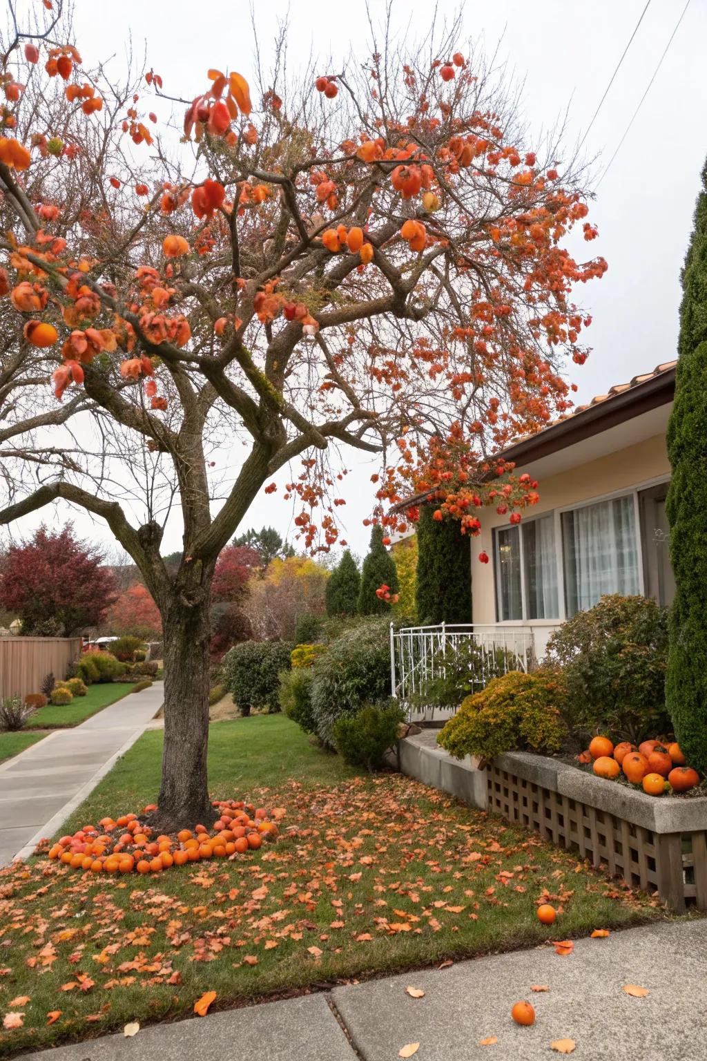 Persimmon trees offer autumnal beauty and tasty fruits.
