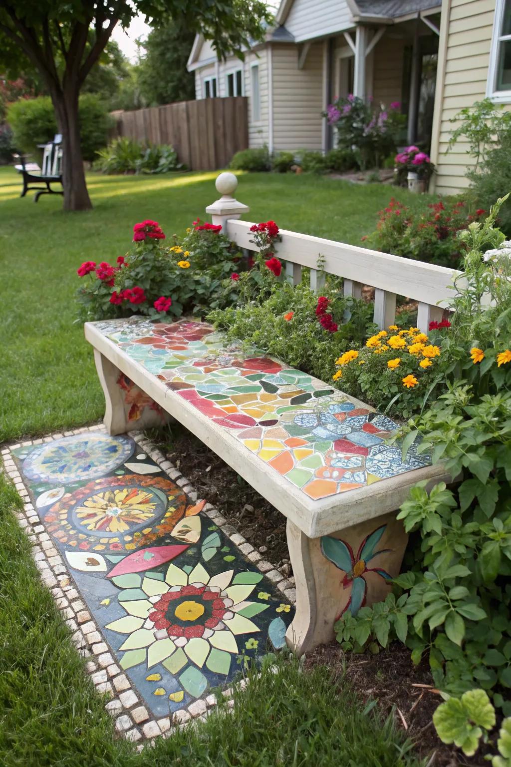 Craft a unique statement with a DIY mosaic bench.