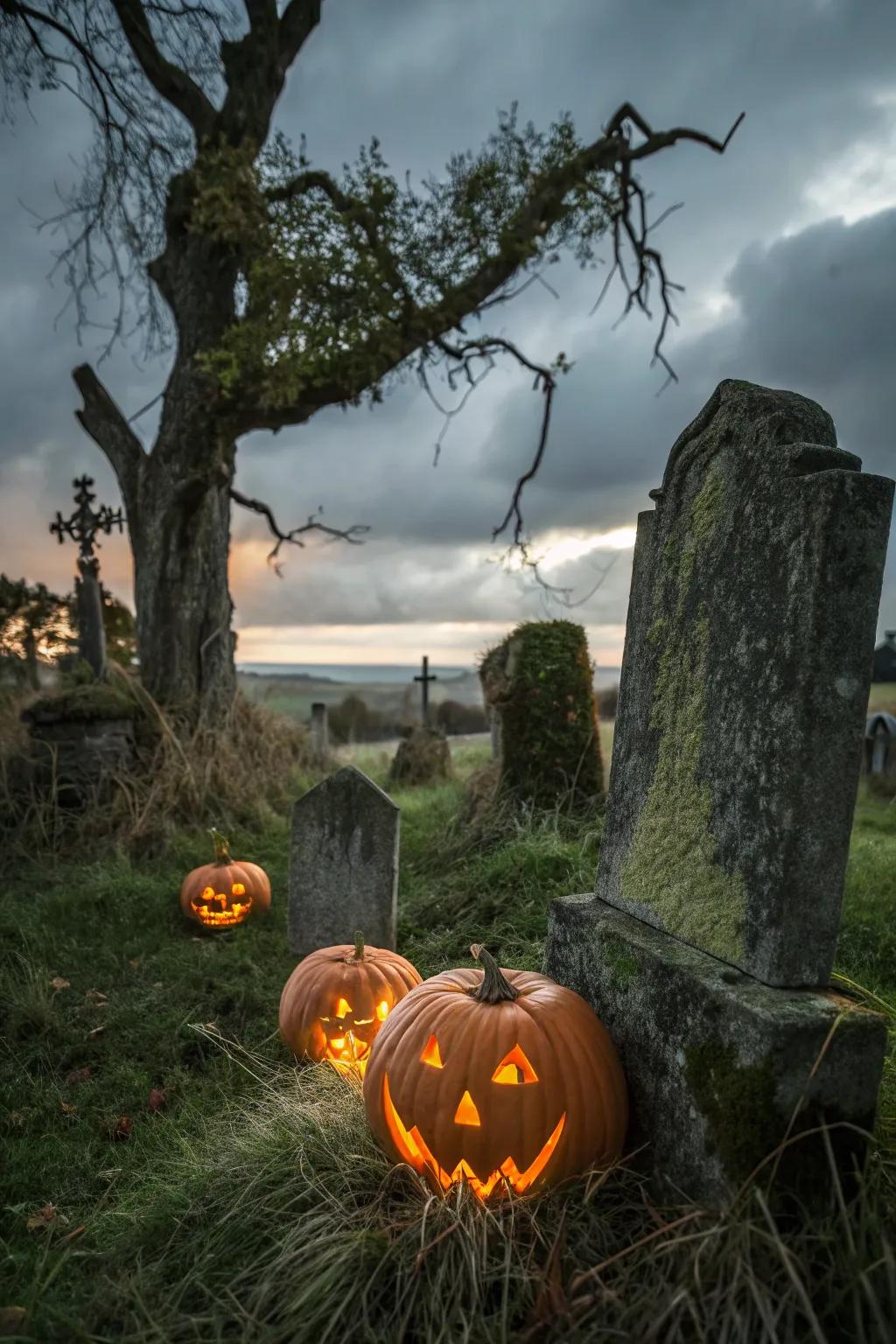 Pumpkins add a classic Halloween touch.