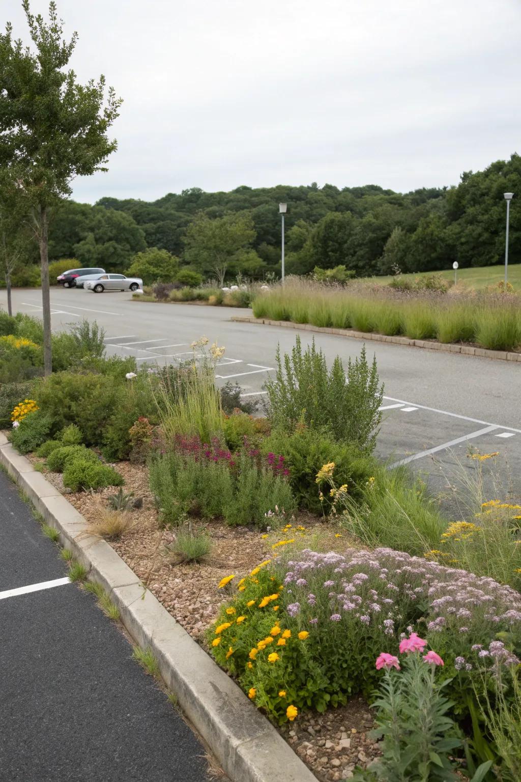 Native plant borders creating a natural and cohesive look.