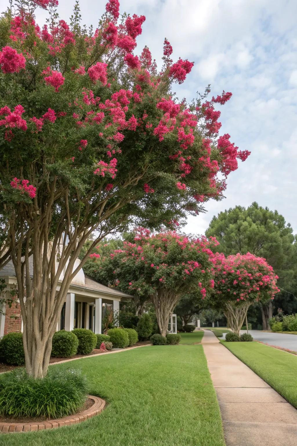 Crape Myrtle: Blooms and shade for elegant privacy.