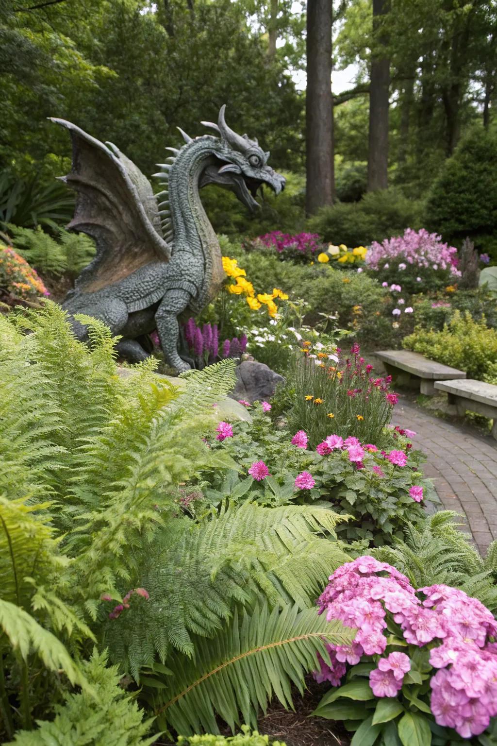 A themed dragon statue adding personal flair.