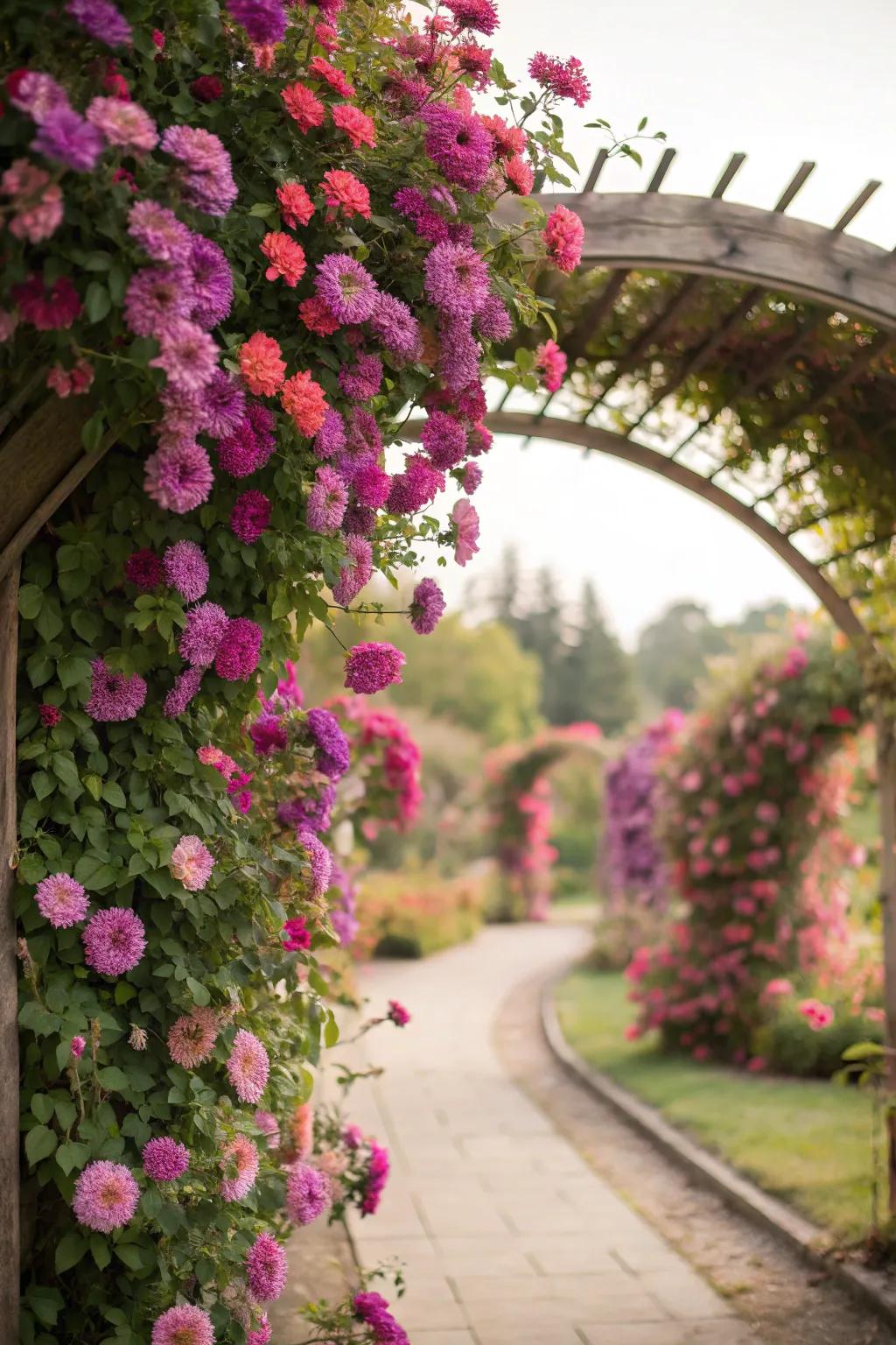 A zinnia arch creates a stunning and welcoming garden entrance.