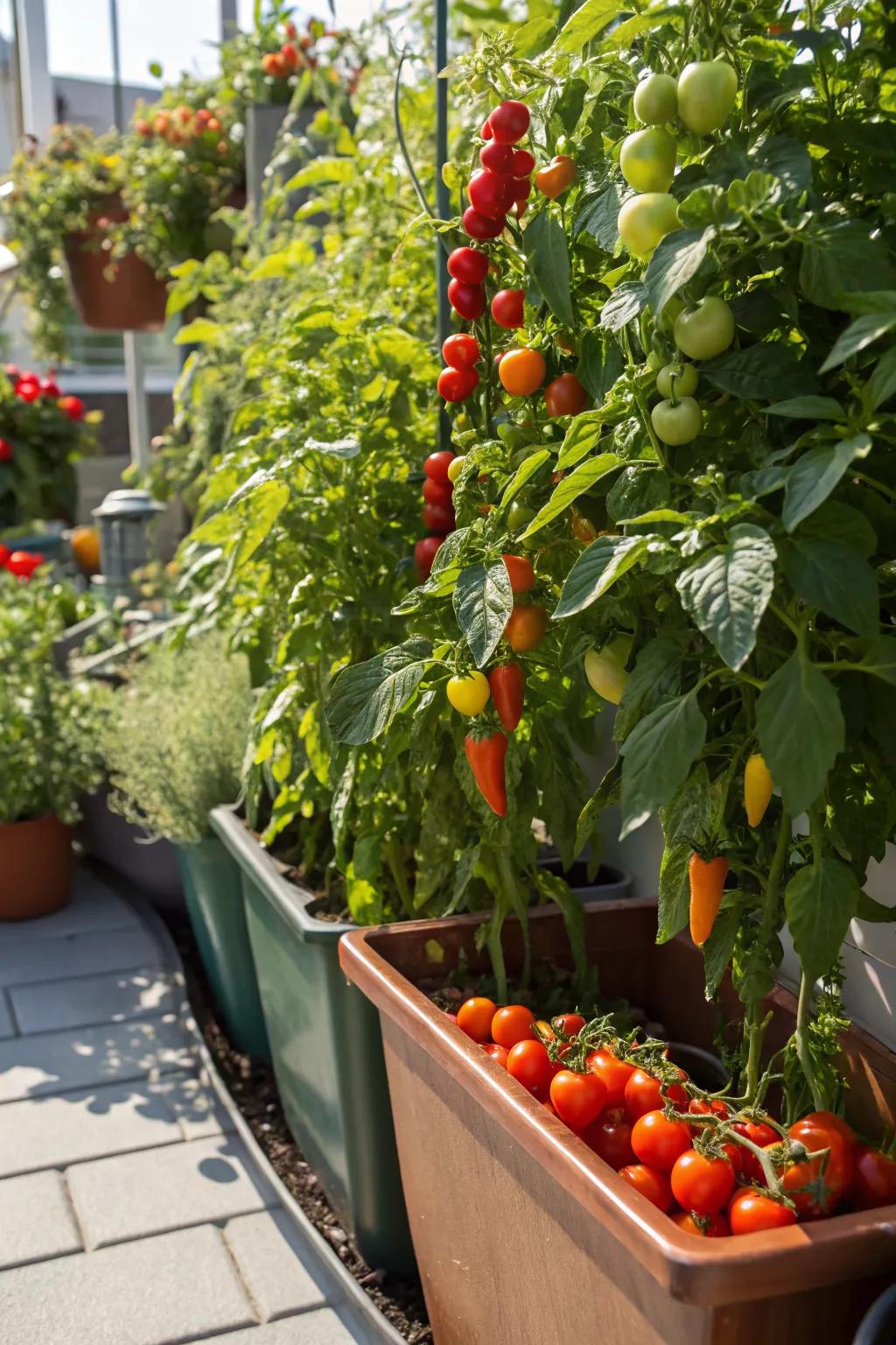 Edible plants add flavor and function to this sunny container garden.