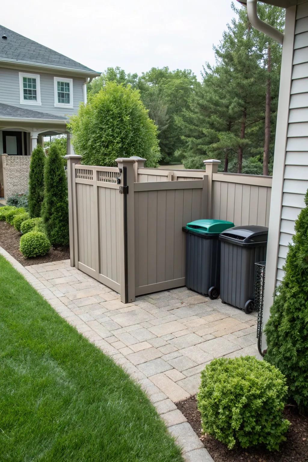Composite panels provide a sleek, personalized touch to conceal trash bins.