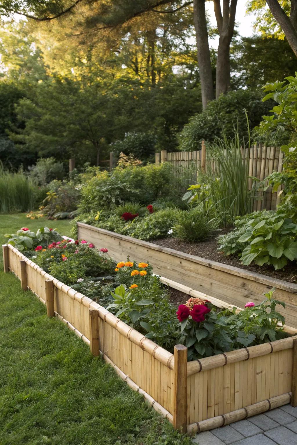 Bamboo edging offers a clean, natural look.