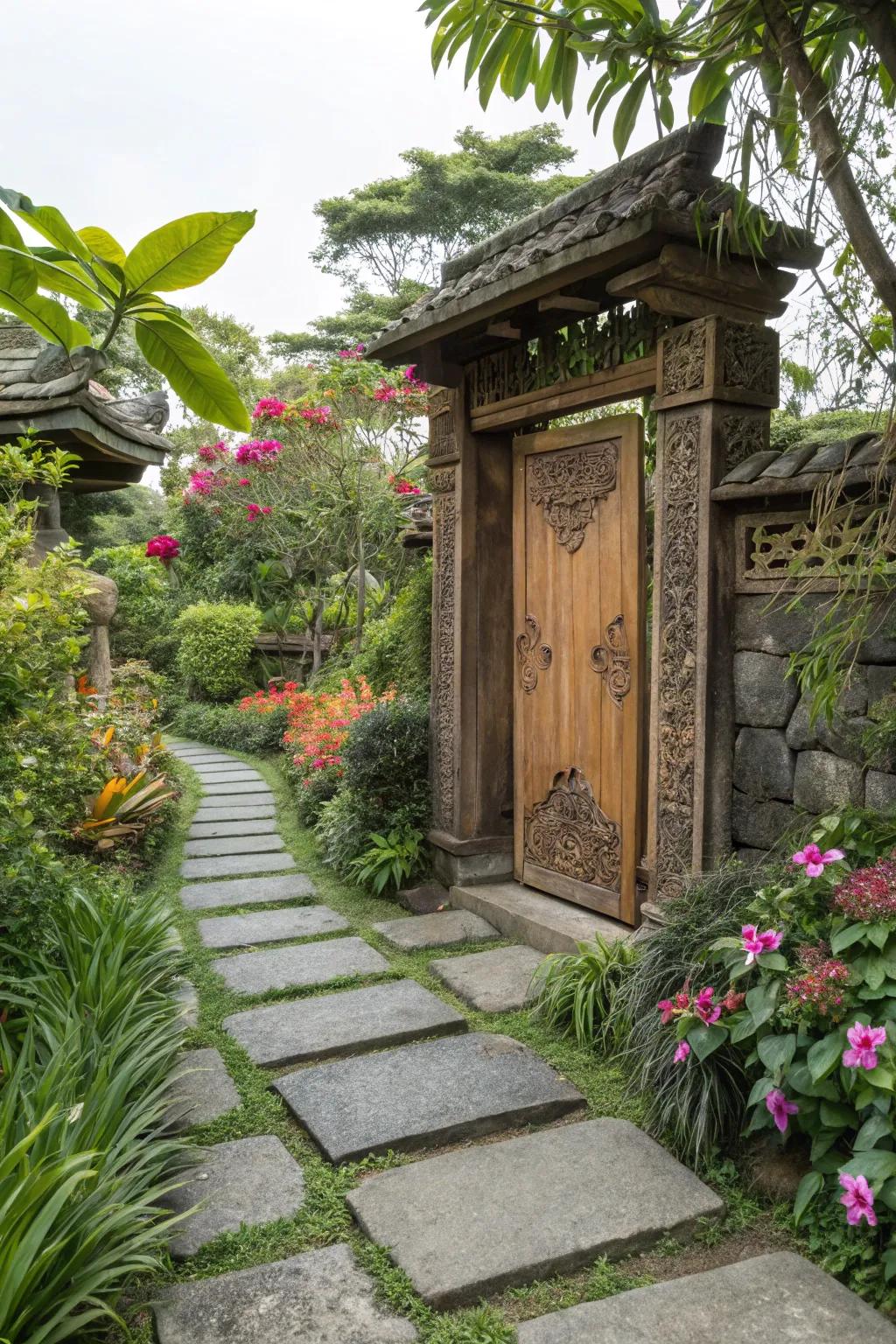 A stone pathway enhances your garden entrance.