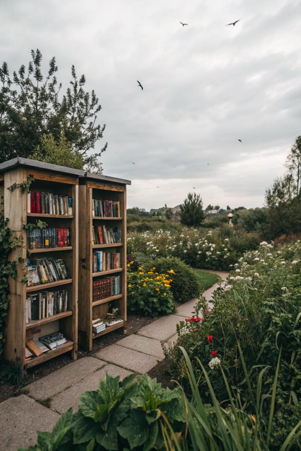 Weatherproof book storage that blends with nature.