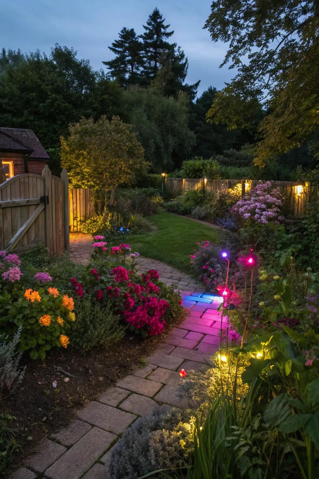 Bring your garden to life with colorful lighting.