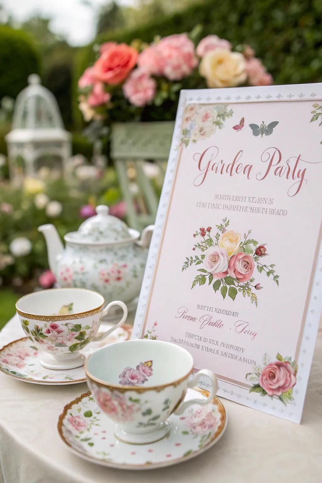 A tea party theme adds charm and elegance to your invites.