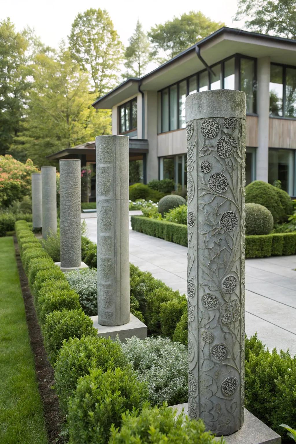 Textured concrete pillars add industrial chic to your garden.