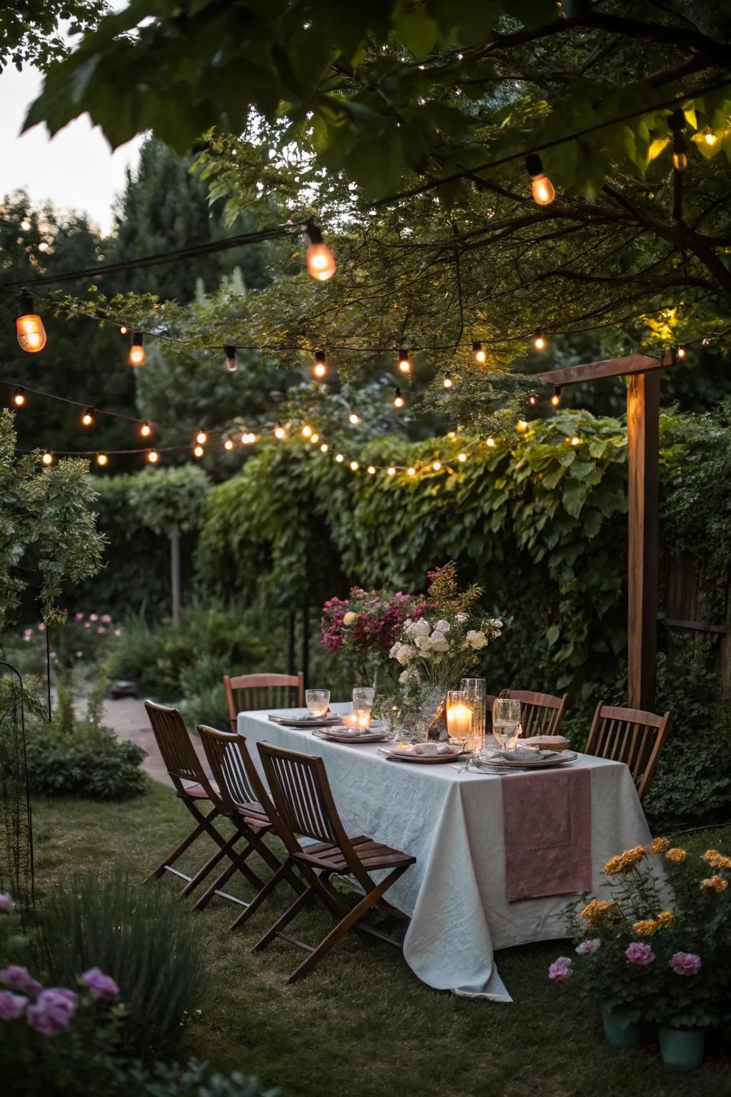 A garden dining setup perfect for meals under the stars.