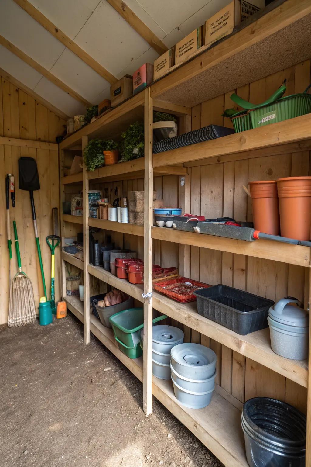 Overhead storage frees up floor space for easy movement.