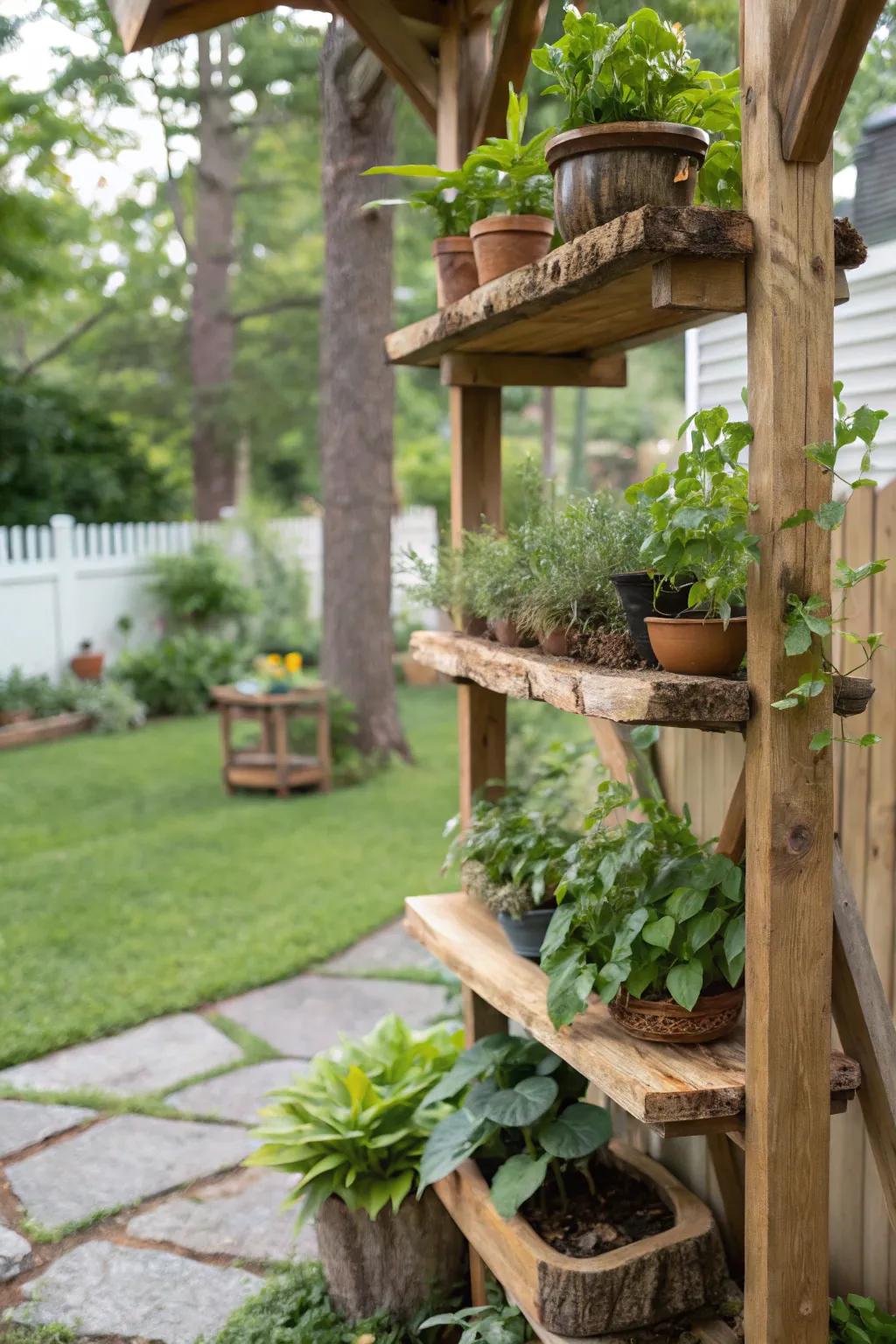 Natural elegance with live-edge wood shelves.