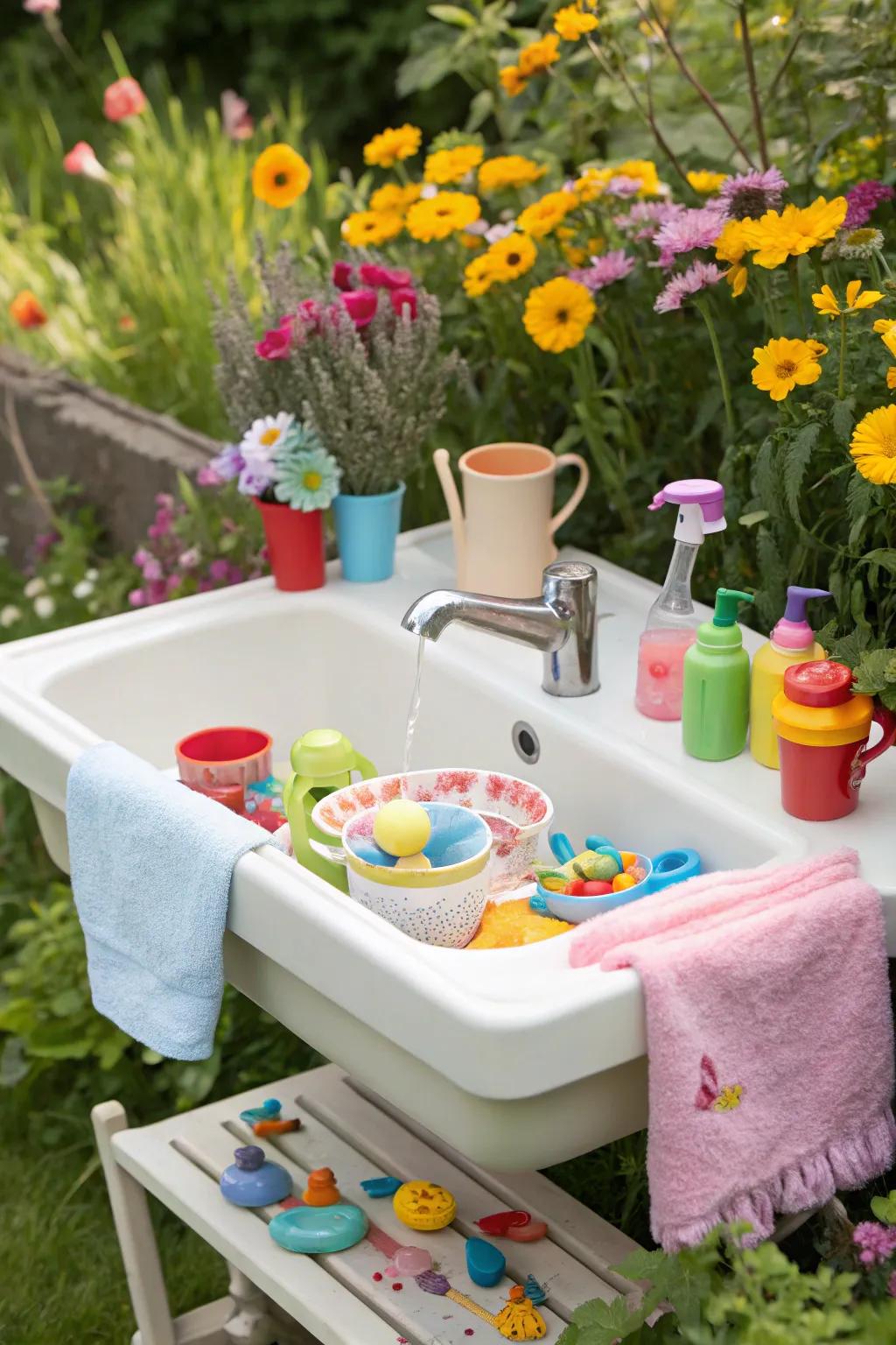 A fun and interactive garden sink designed for children's play.