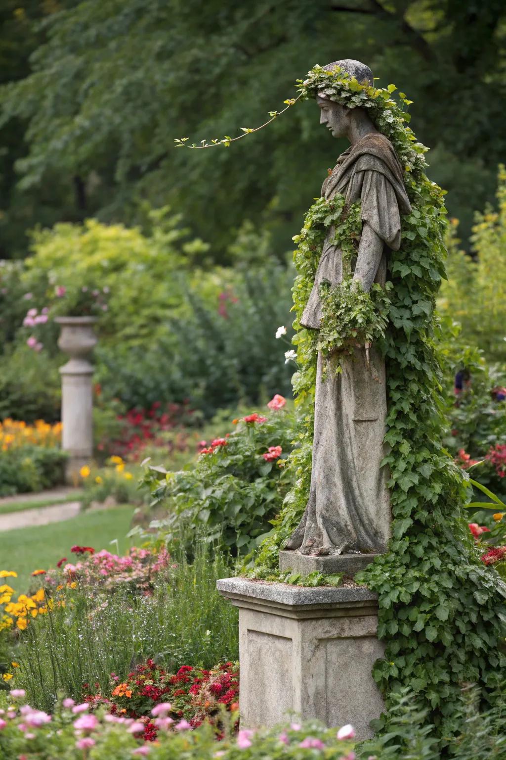 Living statues create a dynamic blend of art and nature.