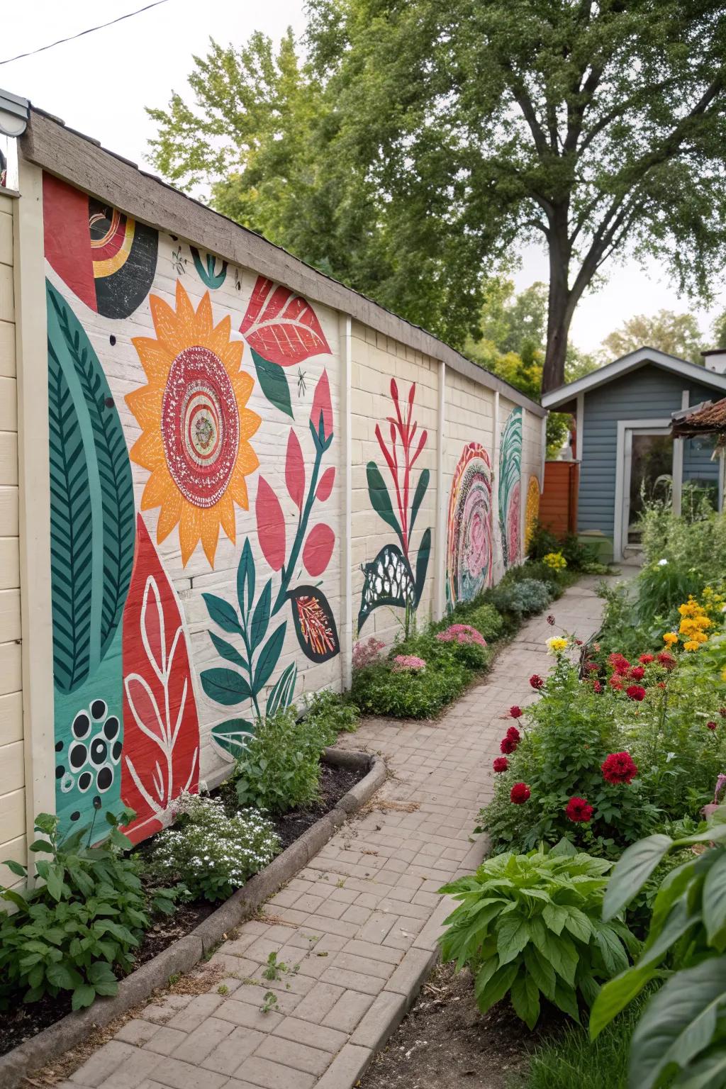 A DIY mural turns your garden wall into an artistic statement.