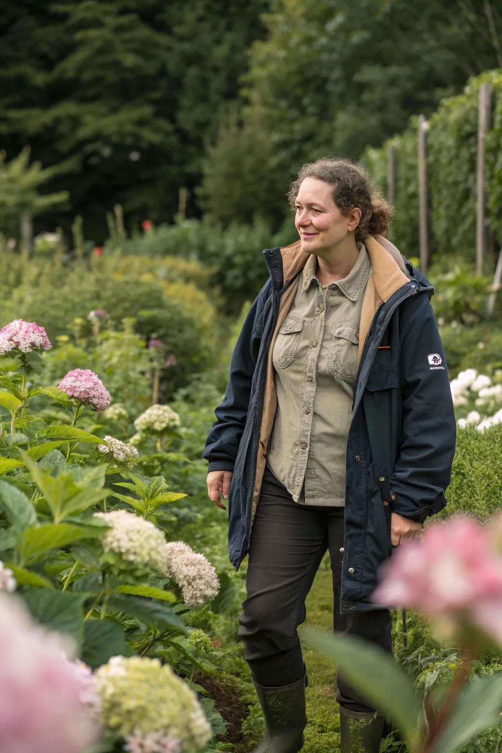 Stay prepared for any weather with layered gardening outfits.