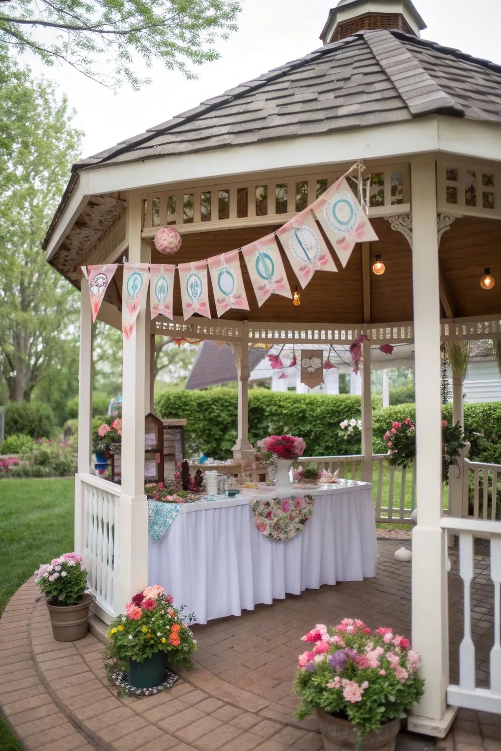 Personalized touches making a gazebo party feel special.