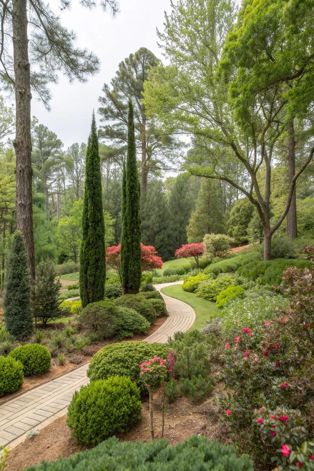 Evergreens providing year-round greenery in Georgia.