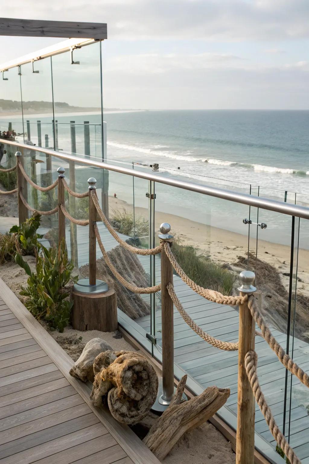 Achieve a beachy vibe with glass and nautical accents.