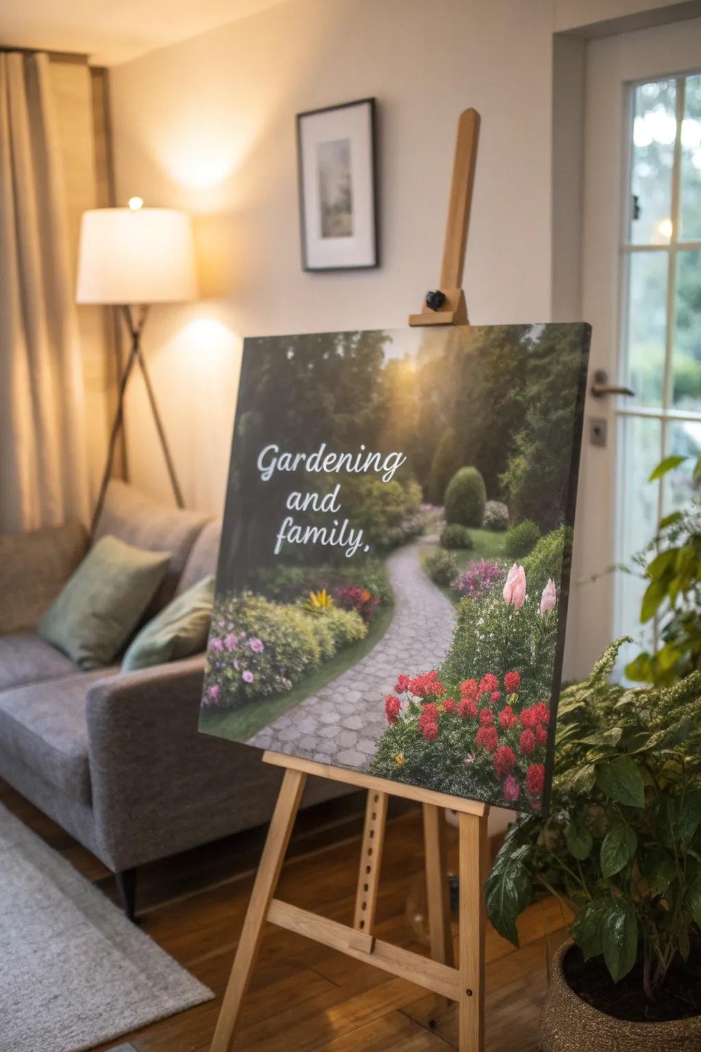 A favorite quote adds depth to Grandma's garden canvas.