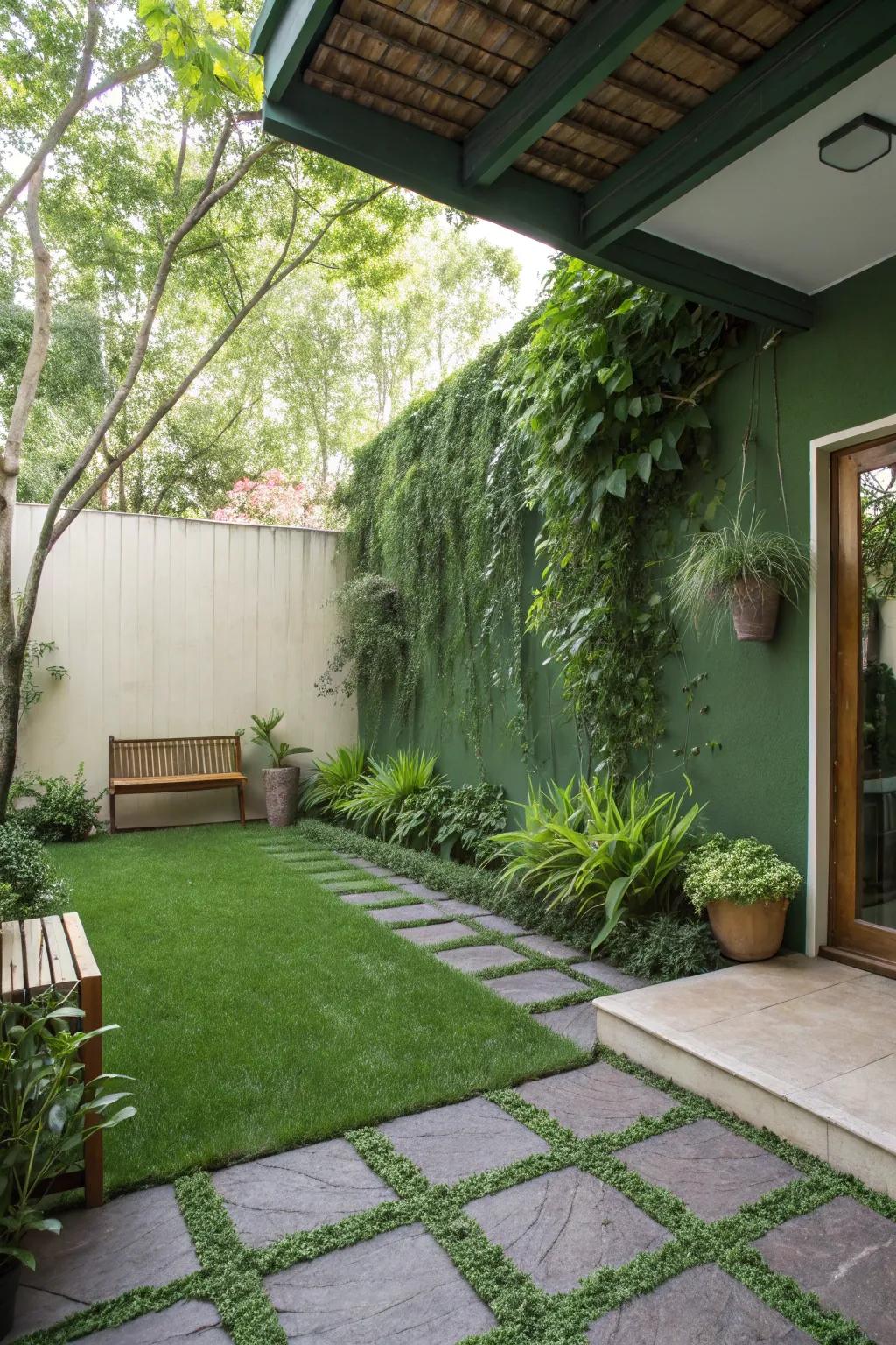 Green walls add vertical interest and lushness.