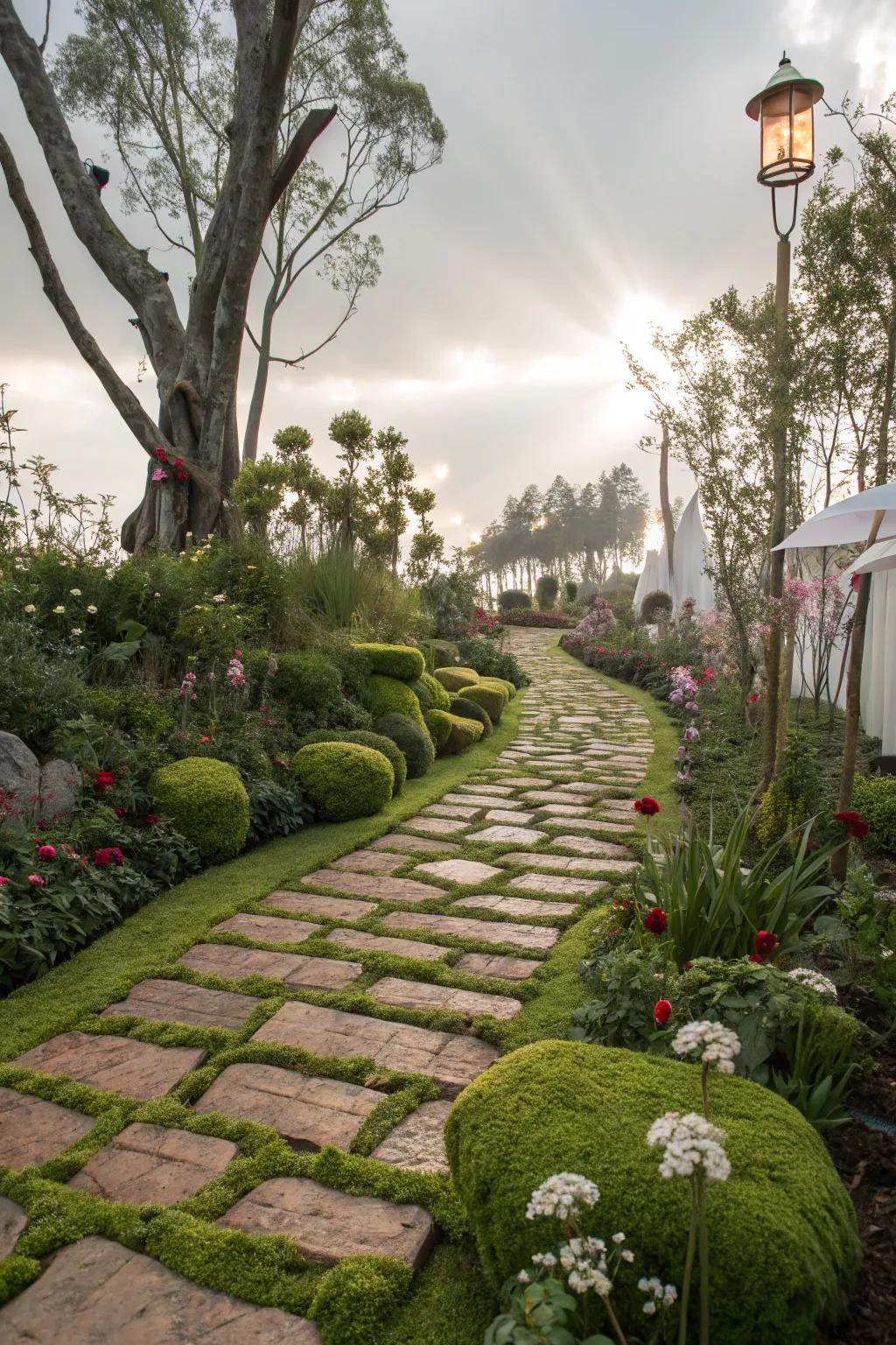 A mossy grass walkway that brings fairy tales to life.
