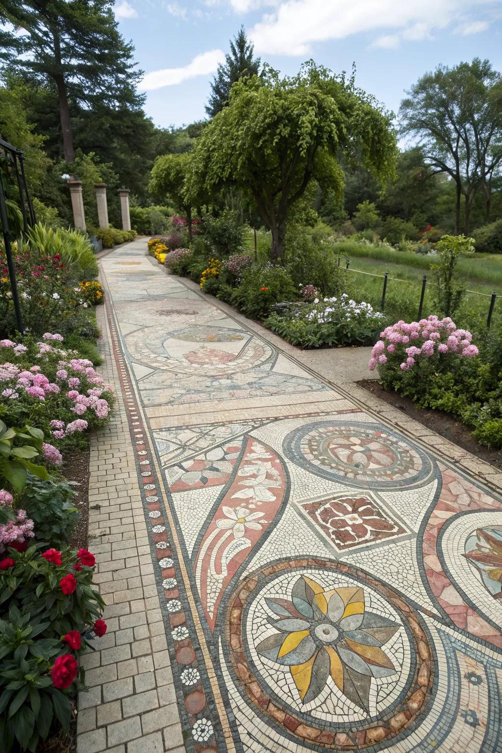 Add personality with a paver mosaic art piece.