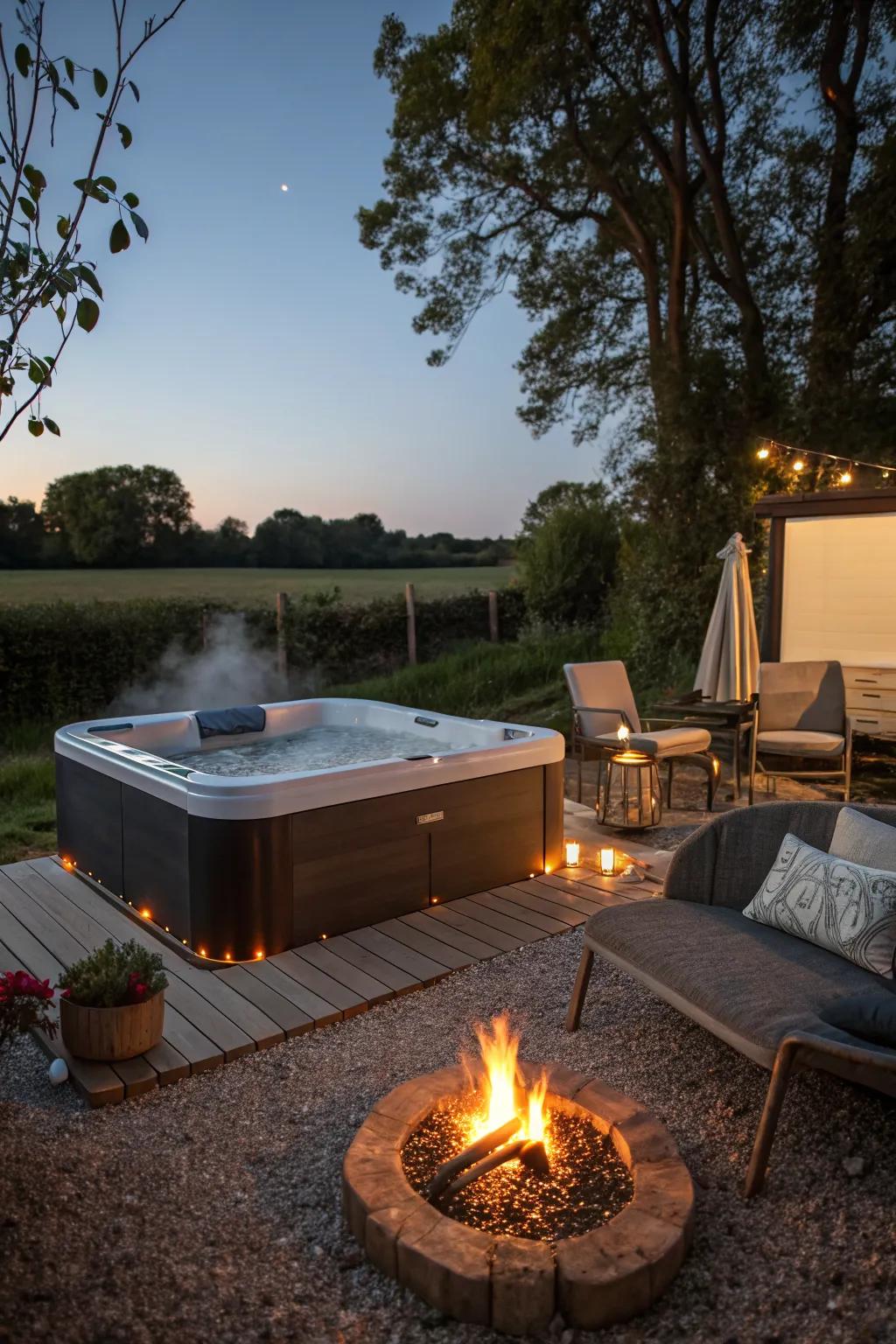 A fire pit adds warmth and a social focal point.