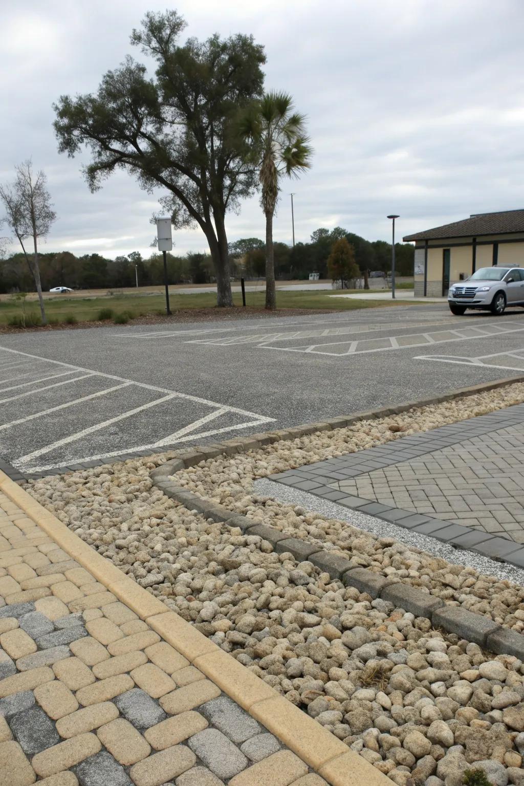 Mixing materials brings a dynamic and customized look to parking areas.
