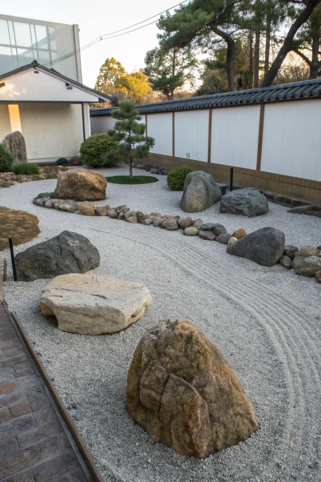 Stunning rock garden set on gravel.